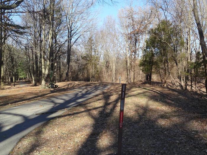 This site has a picnic table and firepit located on the left side of the paved parking pad. Hookups are to the right rear side of the site. There are many trees at the rear of the site and near a walking/biking path.