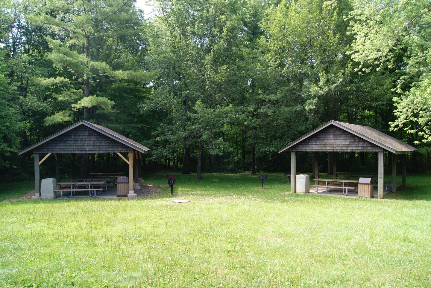 Chellberg Farm Picnic Shelter 2 and 3Shelters 2 and 3 next to each other.