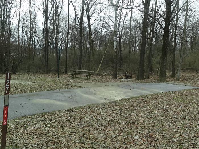 Picnic table, fire pit and extra parking located to the left of the camp pad electric locatedted on right of camp pad