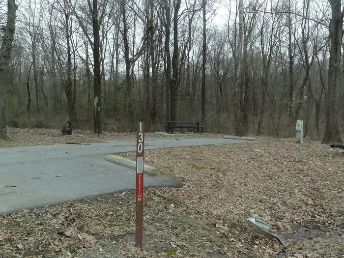 picnic table and fire pit located to the left of camp pad, electric and extra parking located to the right of pad. site located near water