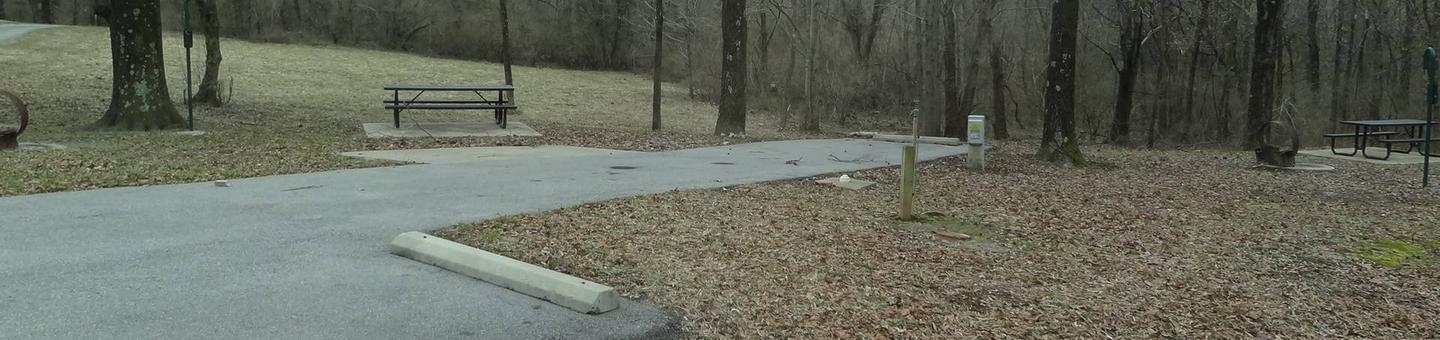 picnic table and fire pit located to the left of camp pad, electric, water, sewer, and extra parking to the right of pad. located near bathroom