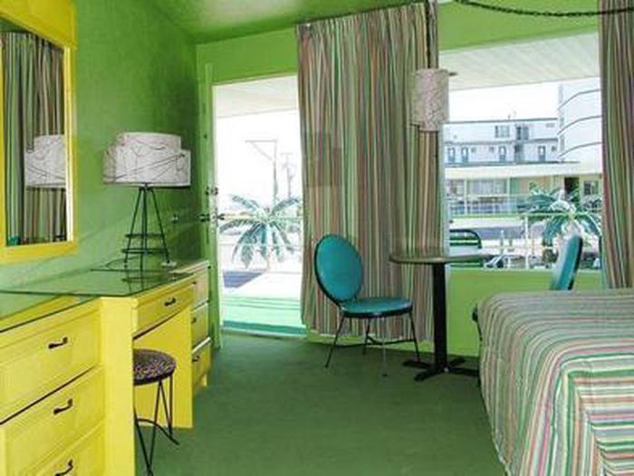 Stay at the CaribbeanThe bright green and yellow rooms at the Caribbena evoke doo-wop style while welcoming your family, from standard motel rooms, efficiencies with kitchenettes, and an ocean view suite.
