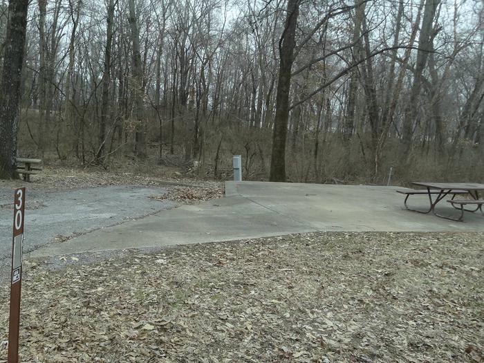 picnic table, fire pit, electric, water, and sewer to the right of camp pad.