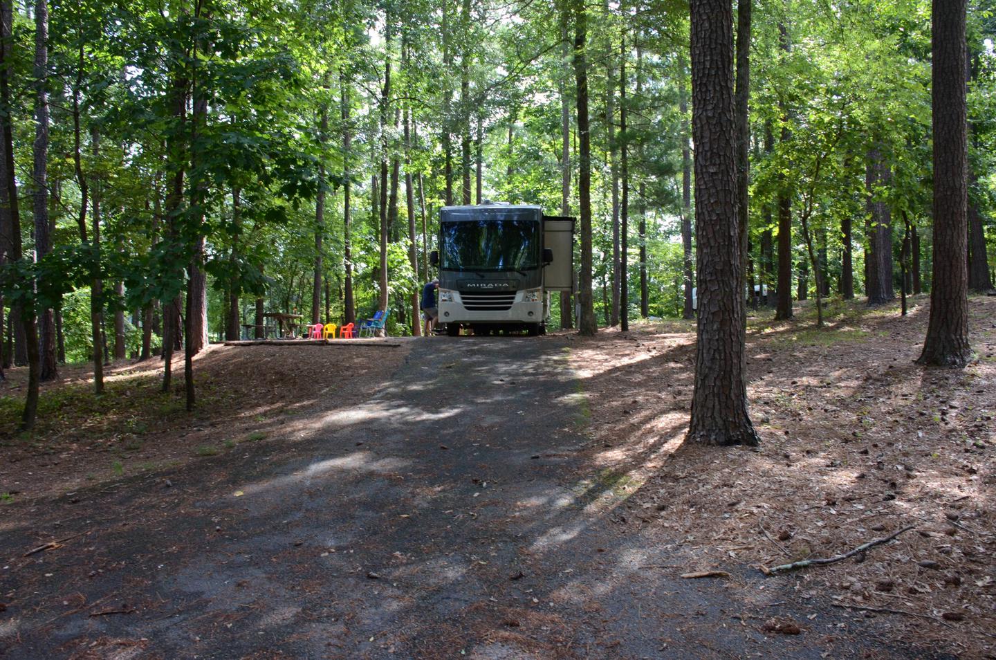Pull-thru exit, driveway slope, utilities-side clearance.McKinney Campground, campsite 19.