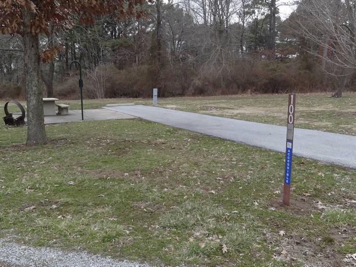 This site has  picnic table and fire pit located on the left side of the paved parking/camping pad and the hookups are located to the right of the pad. 