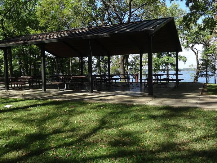 Shelter is on the waters edge and has a volleyball court. 