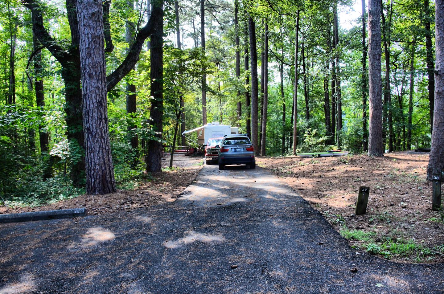 Driveway slope, awning-side clearance.Payne Campground, campsite 37.
