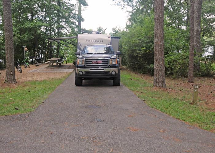 Driveway slope, awning-side clearance.Victoria Campground, campsite 23.