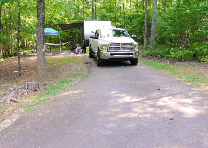 Driveway slope, awning-side clearance.Victoria Campground, campsite 64.