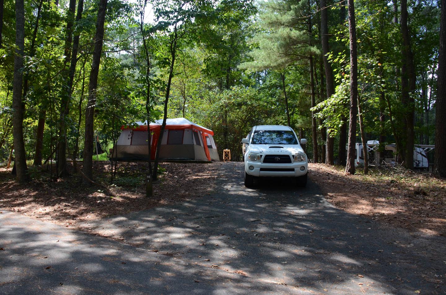 Driveway slope, awning-side clearance.McKinney Campground, campsite 18.