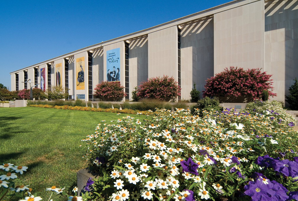 Mall side view with gardens