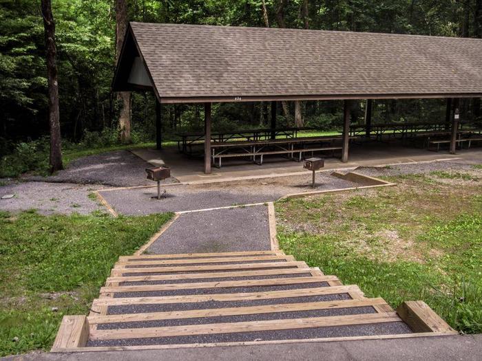 Stairs at pavilionThere is also a paved accessible pathway to the pavilion
