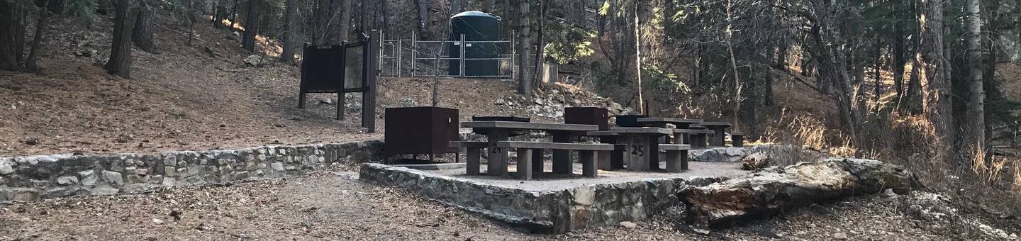 Picnic tables and bear box at Upper ArcadiaUpper Arcadia Group Site