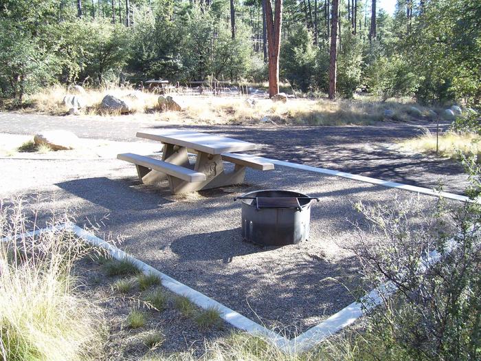 Site 22 cement table with fire pit.White Spar Site 22 picnic area