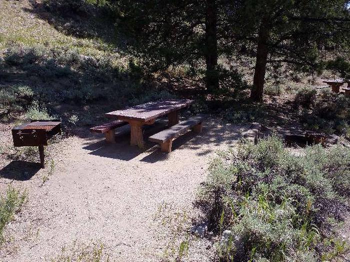 Lakeview Campground, site E7 picnic table and grill
