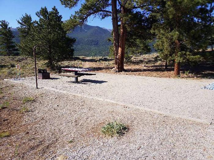White Star Campground, site 7 picnic table, fire ring, and tent pad