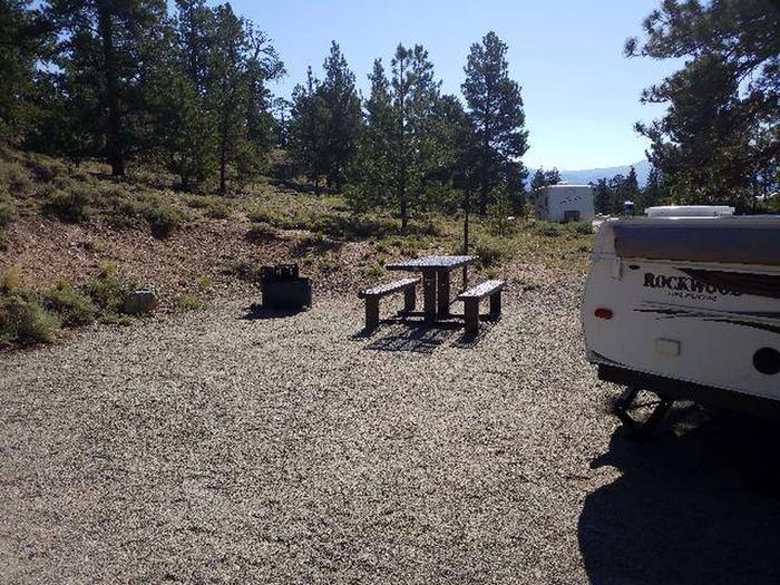 White Star Campground, site 27 picnic table and fire ring