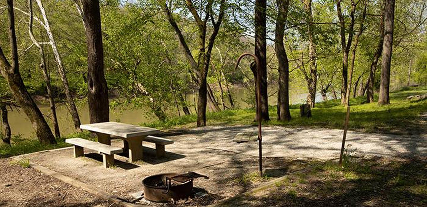 Campsite 8. Campsite 8, view of the river site has fire ring and picnic table
