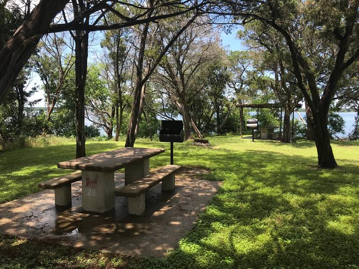 Picnic tables and grills at group site
