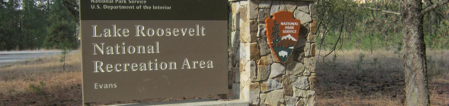 Lake Roosevelt Entry Sign next to the Evans Group site