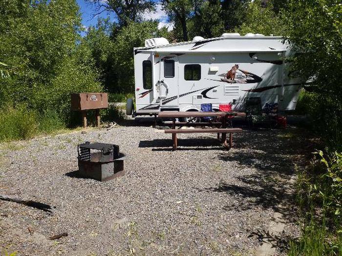 Wapiti Campsite 36 - Side View of Picnic Area, picnic table, fire ring, bear box, RVWapiti Campsite 36 - Side View of Picnic Area
