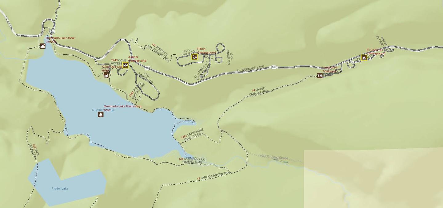 Screen capture of interactive visitor map, area around Quemado Lake