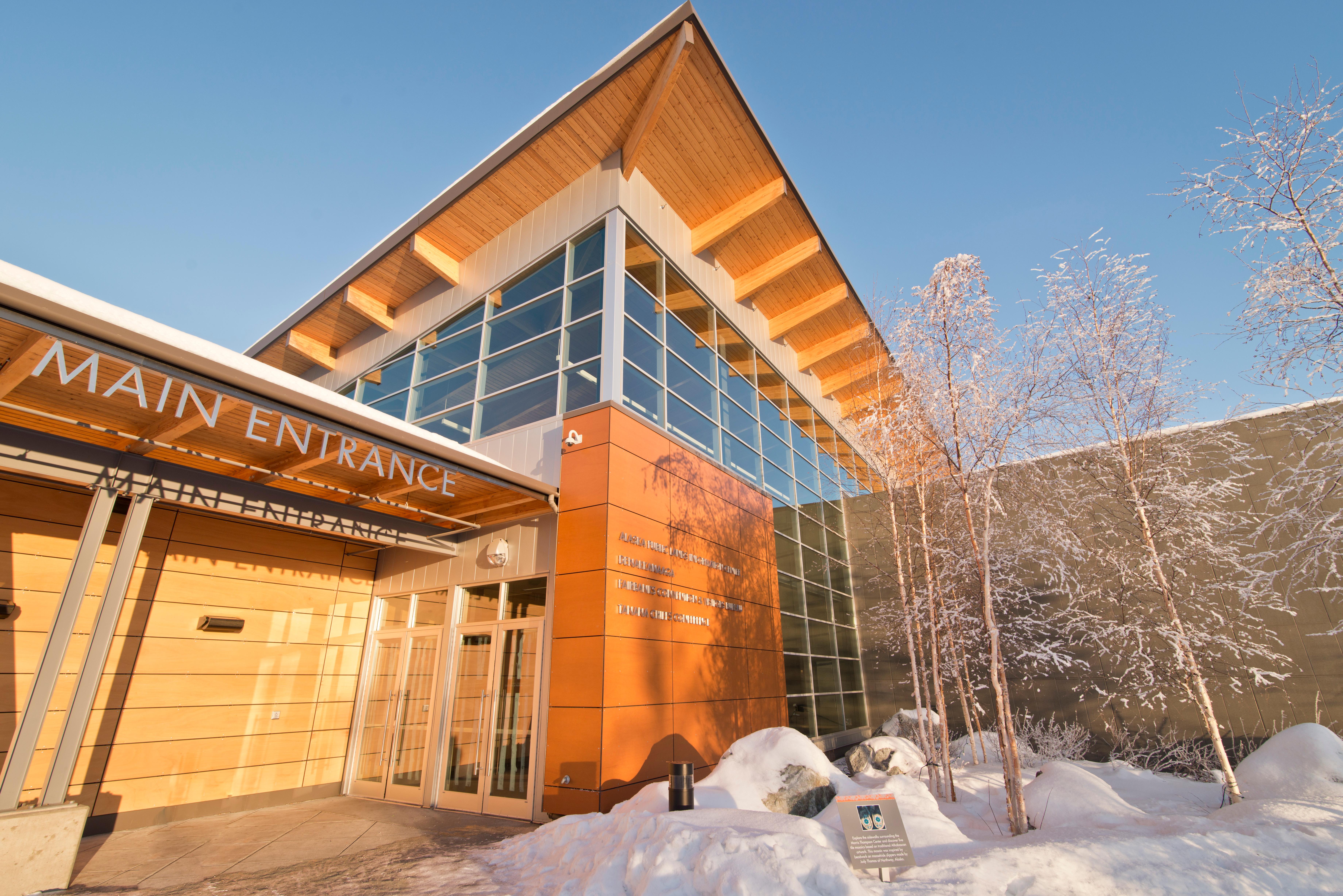 Morris Thompson Cultural & Visitors Center Entrance in Winter