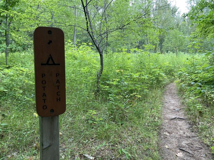 Main sign on the trail for Potato Patch backcountry campsite.