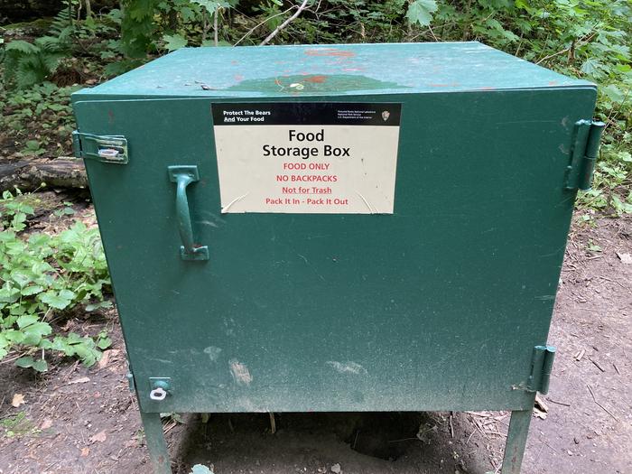 A bear box in the Cliffs Group campsite.The bear box at Cliffs Group. All food and scented items including toiletries must be stored in this box.