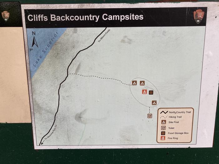 A zoomed in map of the Cliffs campsite.