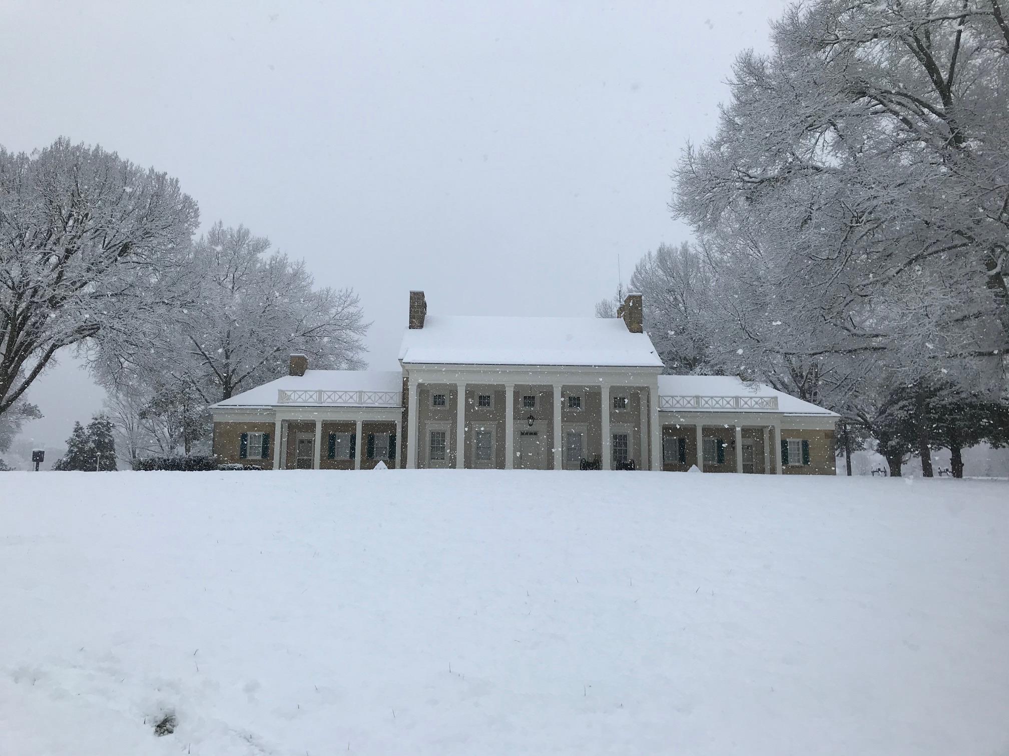Chickamauga Battlefield Visitor Center in Winter Snow