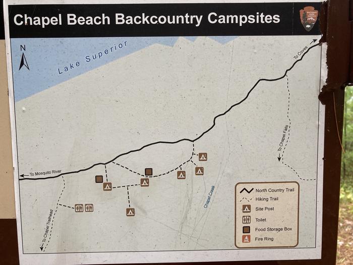 A zoomed in map showing the layout of campsites at Chapel.