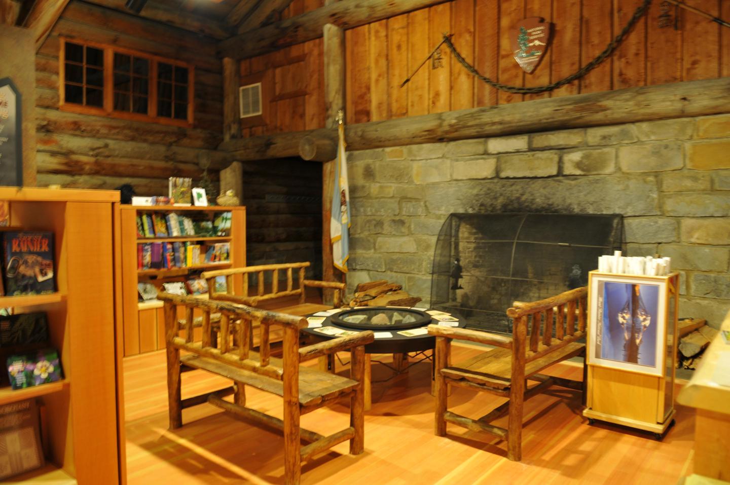 Sunrise Visitor Center FireplaceEnjoy the rustic building and massive fireplace while browsing the bookstore or relaxing on a bench.