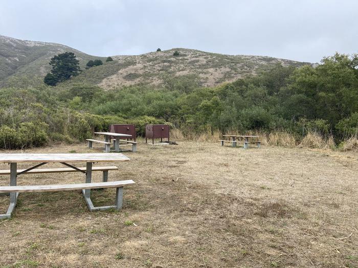 Group Site, with three picnic tables and two food lockers.