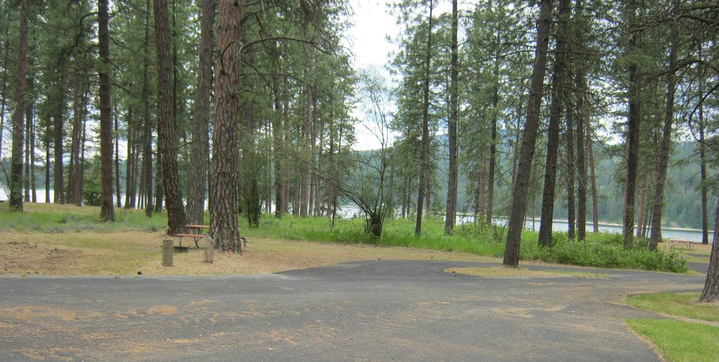 Lake Roosevelt & Pines in back dropPaved Parking Pull Through of site 4