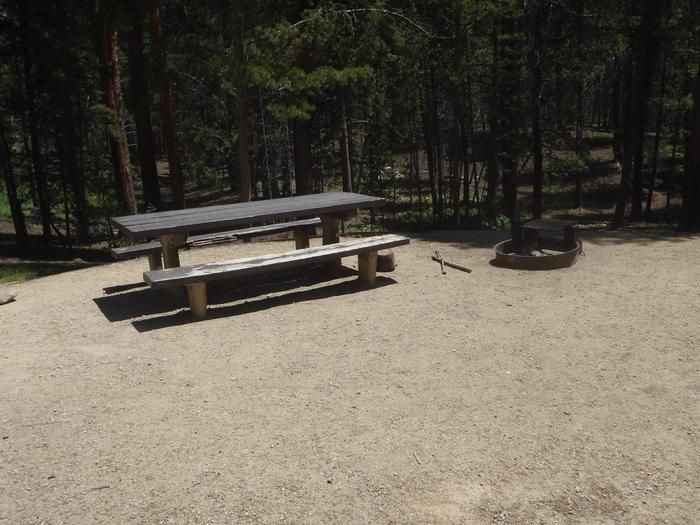 Molly Brown Campground, site 41 picnic table and fire ring