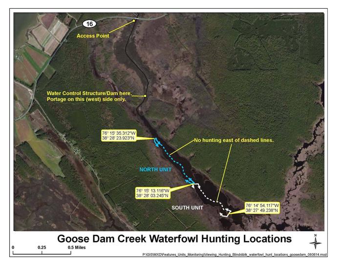 Goose Dam Creek MapImage of the two units within the Goose Dam Creek waterfowl hunt area.