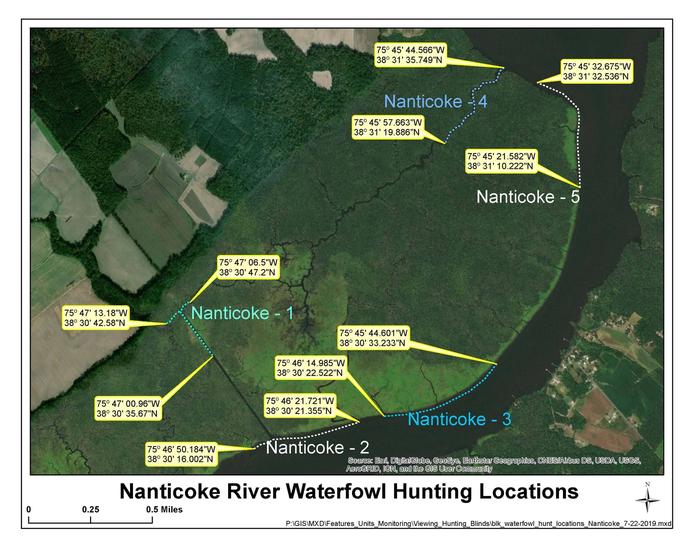 Nanticoke River MapImage of five units within the Nanticoke River waterfowl hunt area.