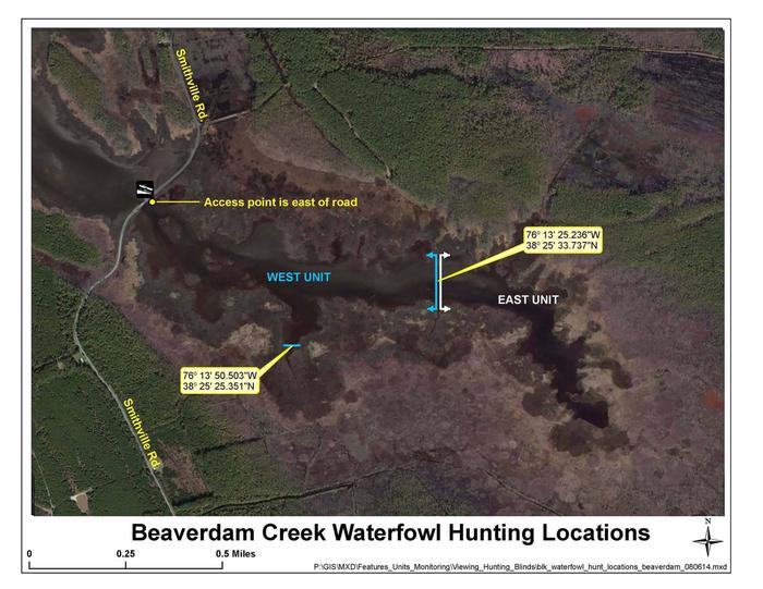 Beaverdam CreekImage of two units within the Beaverdam Creek waterfowl hunt area.