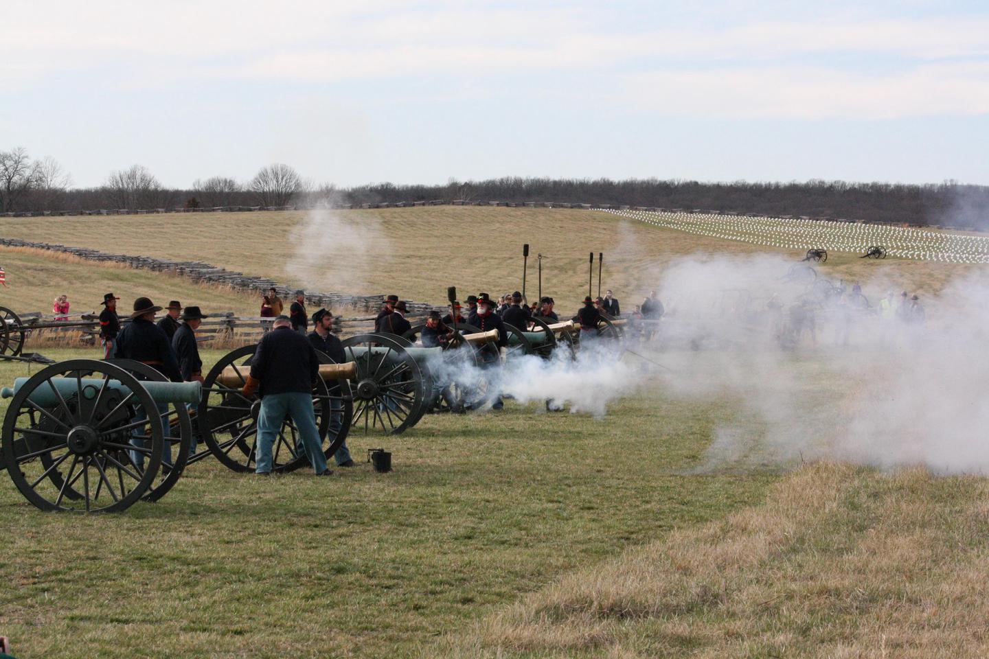 Union CannonsPhoto of Union artilleryman reenactors standing in Cox's field firing cannon's on the 150th Anniversary of the Battle of Pea Ridge.
