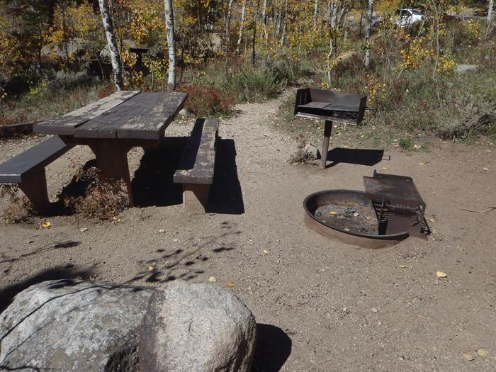 Lakeview Campground, site D4 picnic table and fire ring