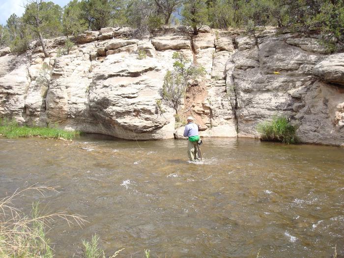 A fisherman works under cliffs on Beat 3 of the Pecos River.