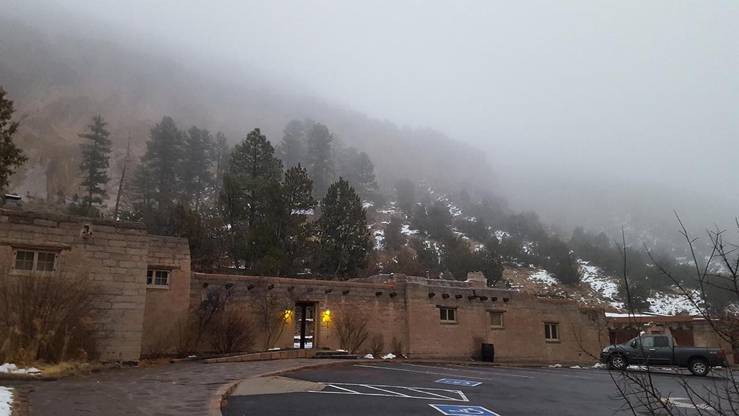 CCC buildings in the fogThe visitor center is part of a larger complex all built by the CCC in the 1930s.