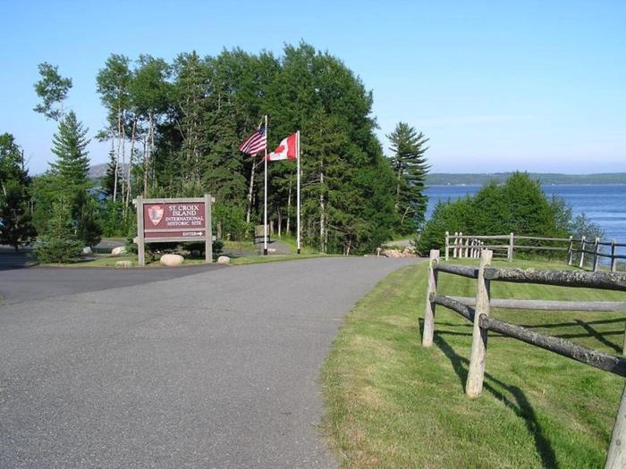 Park EntranceSaint Croix Island International Historic Site entrance road and sign