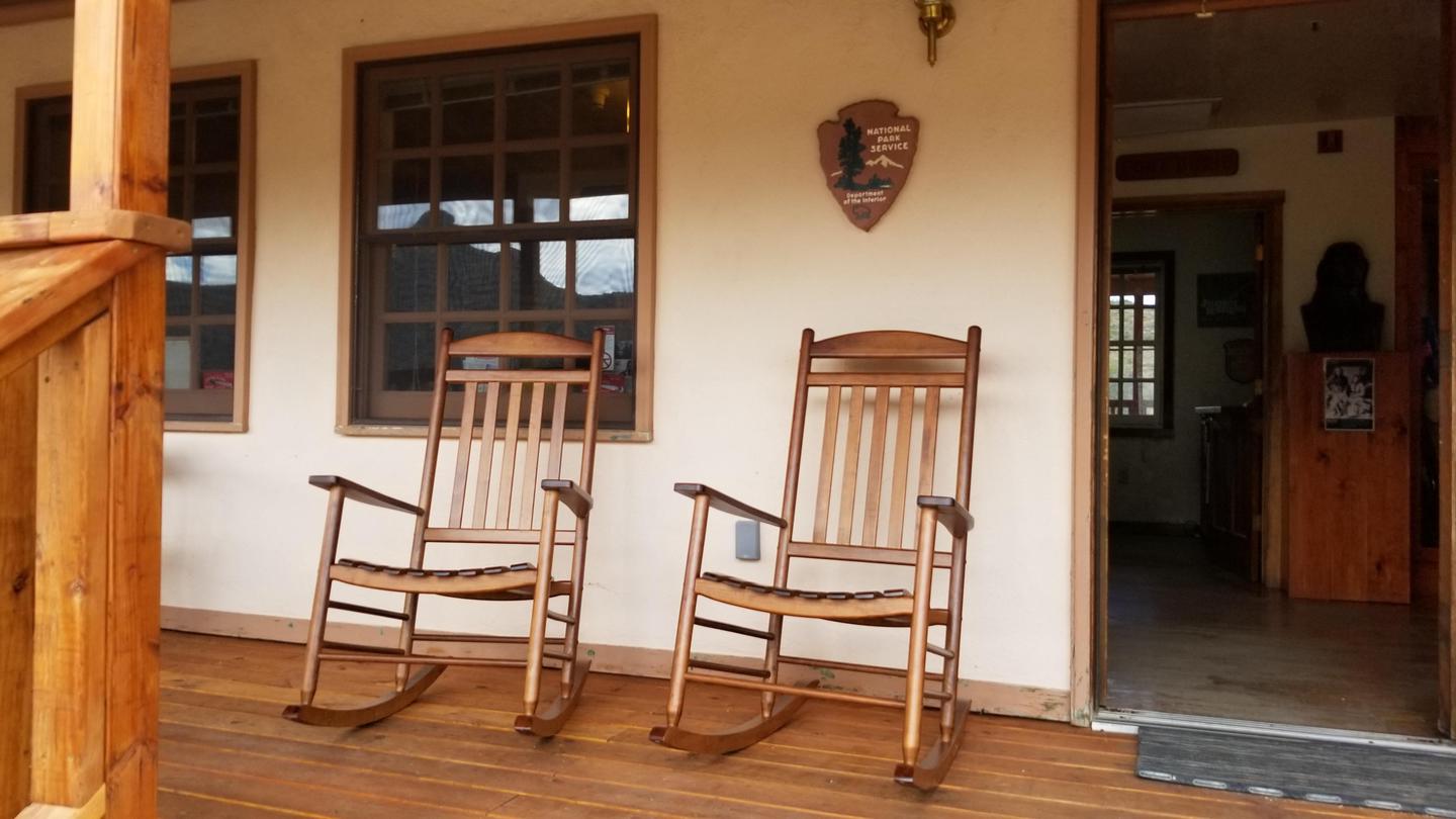 Relax on the PorchTwo rocking chairs on the front porch of the visitor center.
