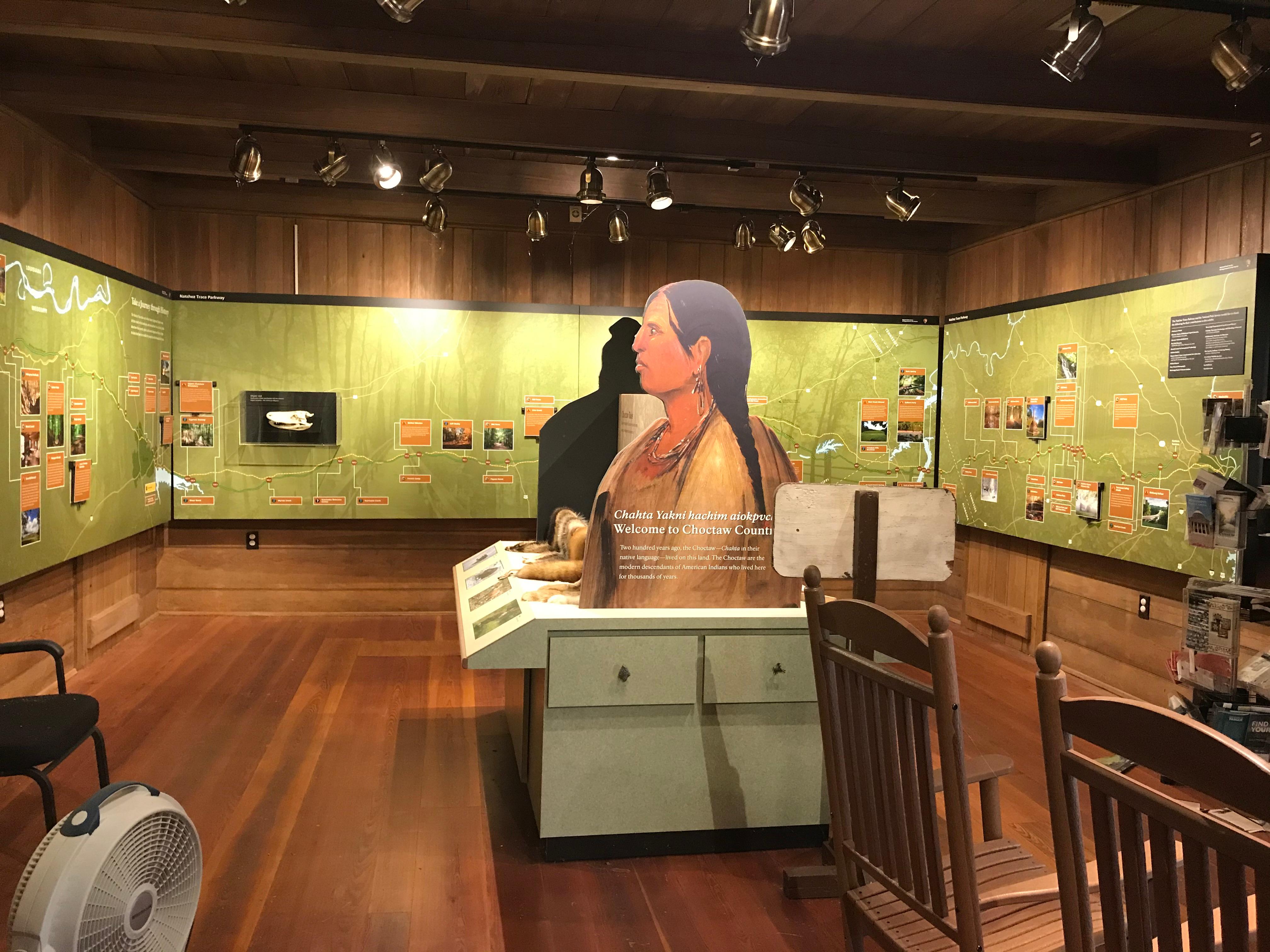 Interior of Parkway Information Cabin, exhibits