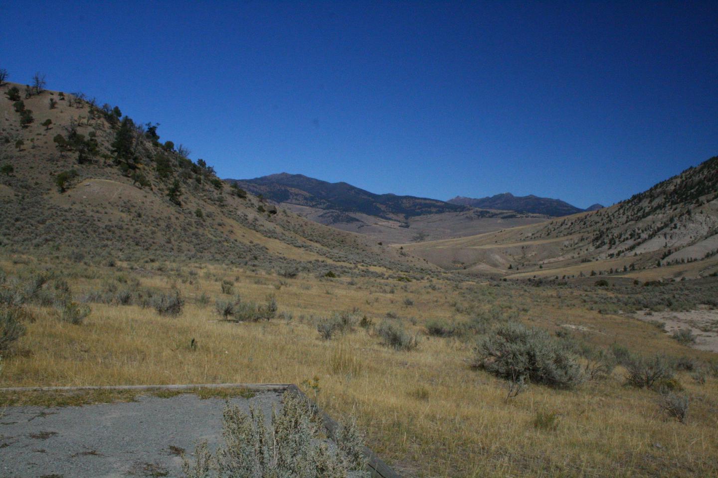 Mammoth Hot Springs Campground Site 35Mammoth Campsite #35, tent pad and looking north
