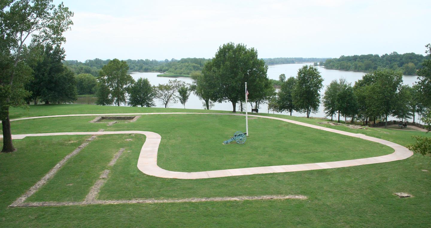 Foundations of First Fort SmithFoundations of the first Fort Smith with Arkansas River in the background