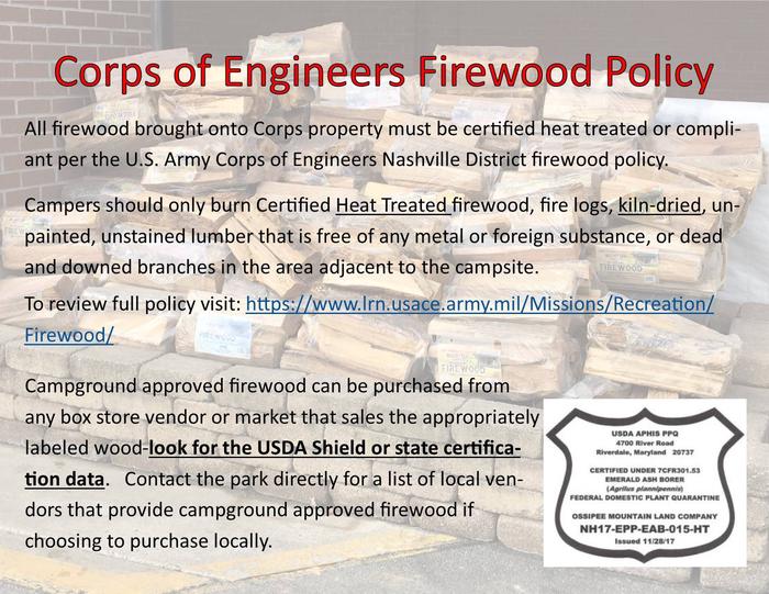 FIREWOOD POLICY- NOT ALL ROADSIDE VENDOR WOOD IS ACCEPTED AT THIS CAMPGROUND. 