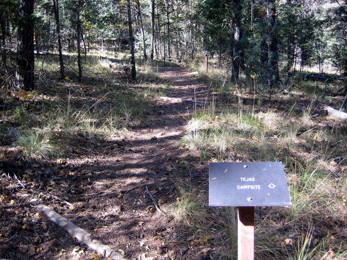 The Tejas CampsitesA trail sign directs hikers off the main trail to the campsites at Tejas.